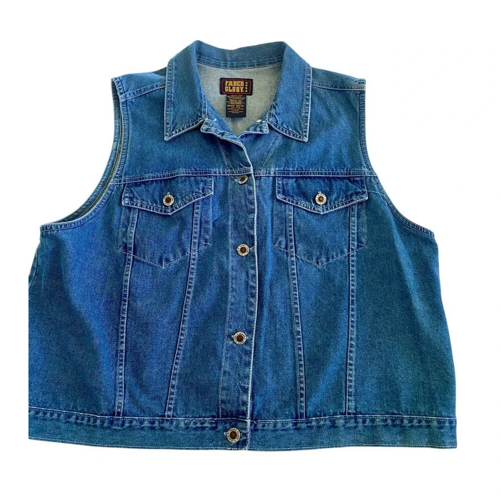Womens Denim Vest Size 18W Faded Glory Authentic Button Up
